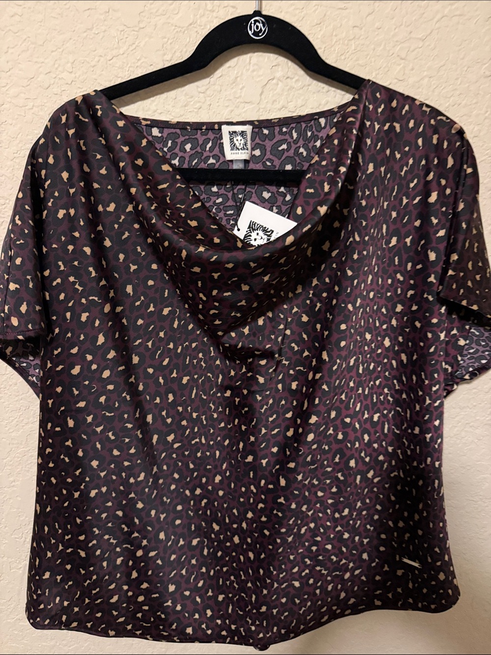 Anne Klein Purple Animal-Print Drape Neck Blouse